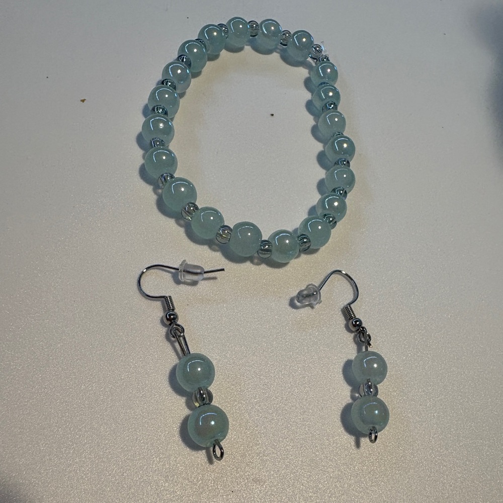 Elegant Handmade Blue Beaded Bracelet and Earring Set